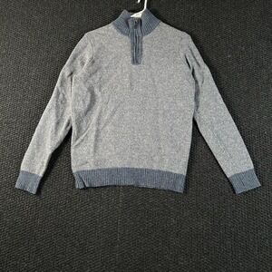 Pronto Uomo Mens Gray Blue Herringbone Wool 1/4 Zip Sweater Size M